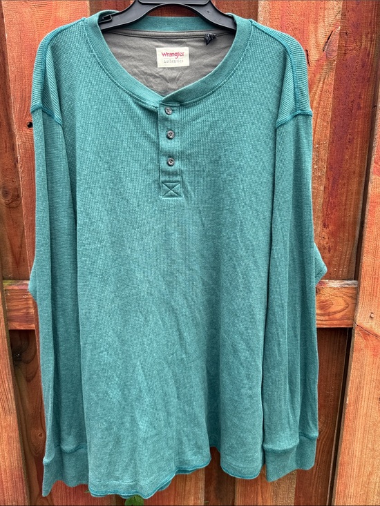 Wrangler Other - Wrangler Teal Waffle-Knit Henley Long Sleeve Size XL
